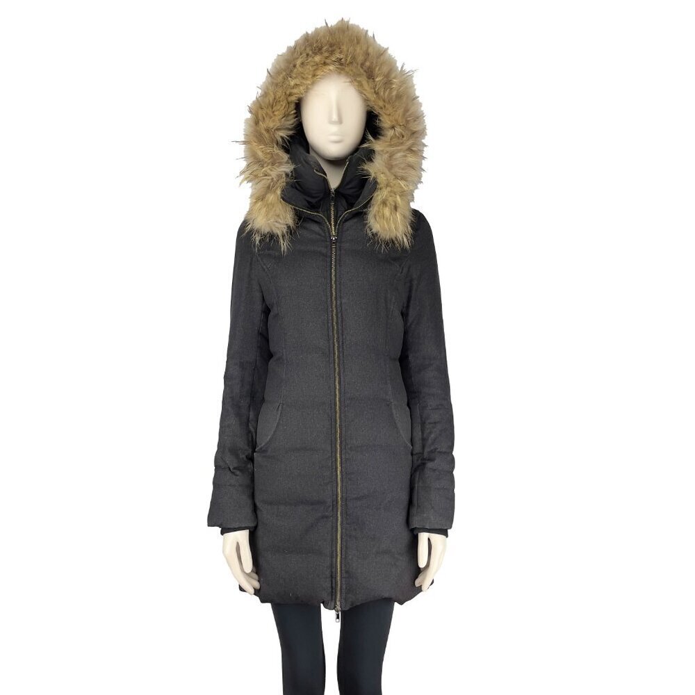 SOIA & KYO Down‎ Super Warm Fur Hood Mid-lenght Grey Winter Coat sz Small